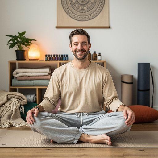 Vista cercana de manos entrelazadas durante una torsión en una postura de yoga.